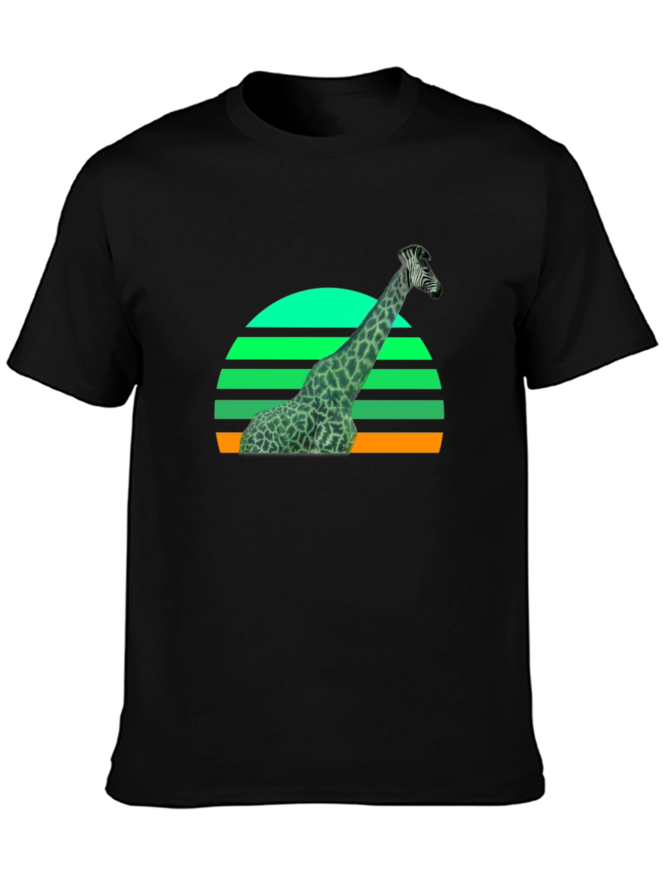 Giraffe Sunset Graphic T-Shirt - Black