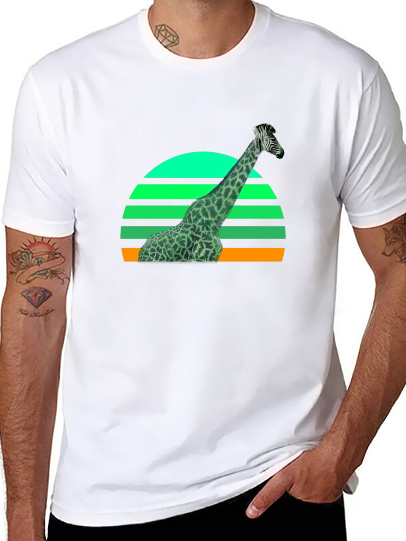 Giraffe Sunset Graphic T-Shirt - Black