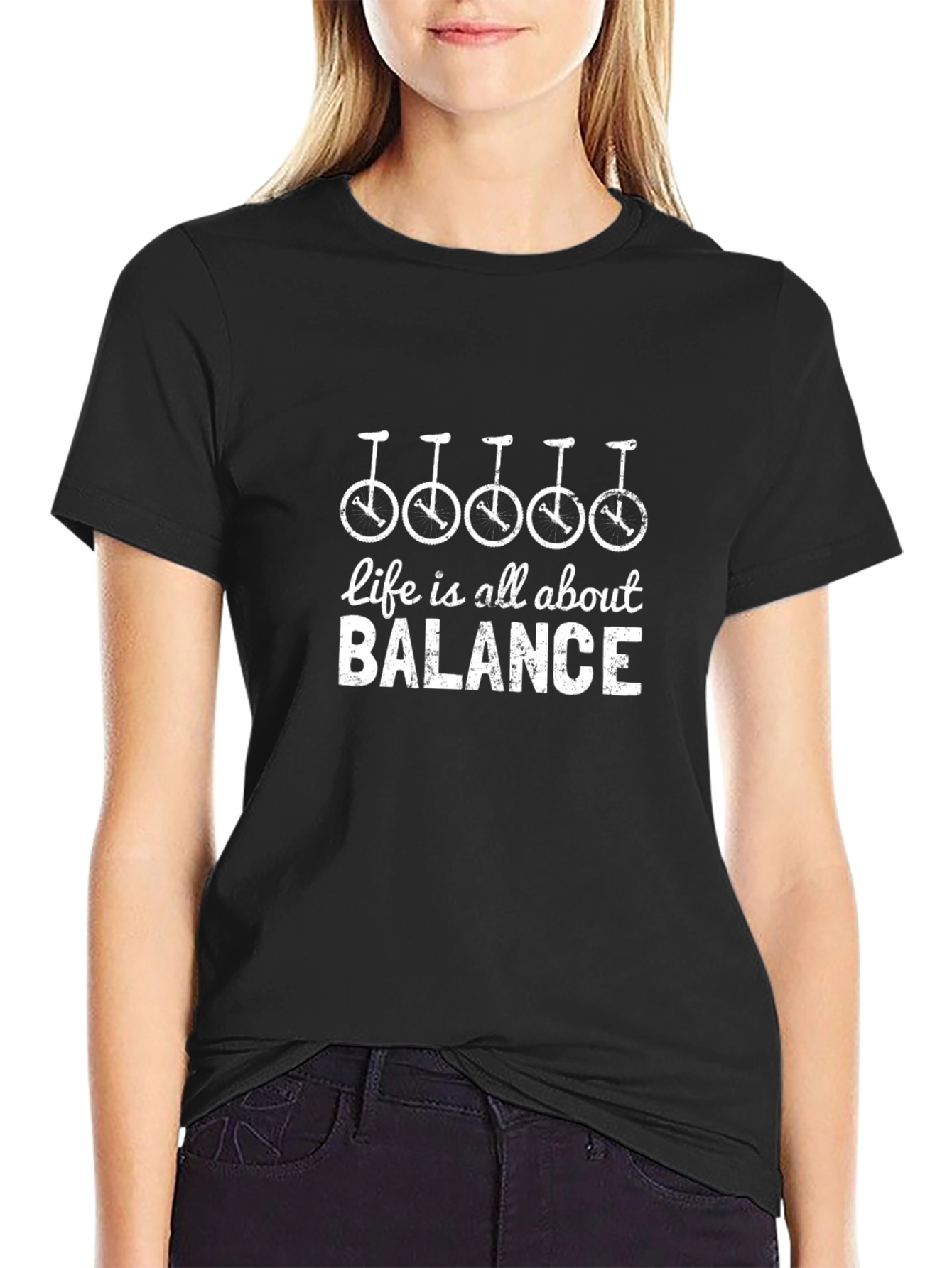 Life Balance Unicycle Graphic Black T-Shirt