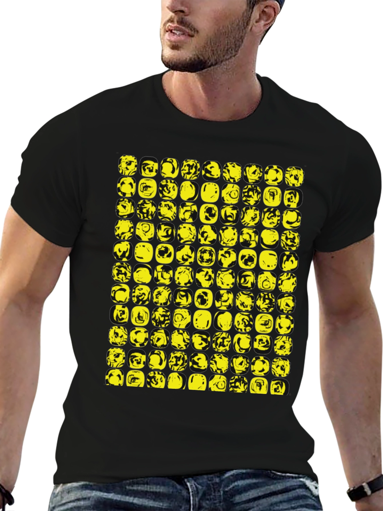 Abstract Yellow Graphic Print Black T-Shirt