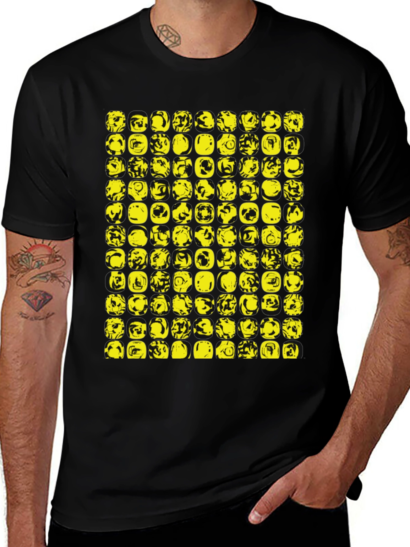 Abstract Yellow Graphic Print Black T-Shirt