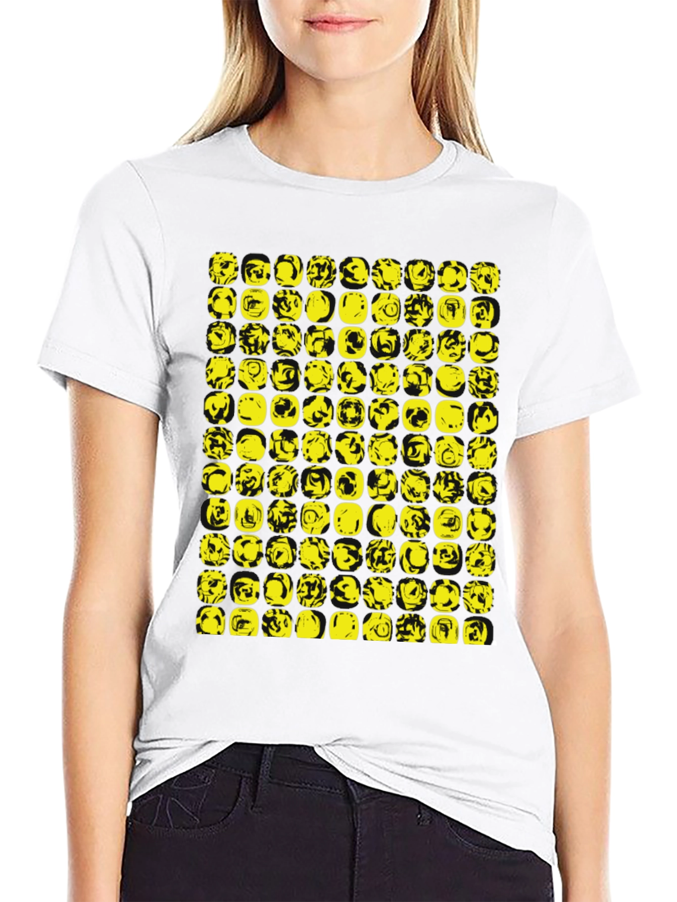 Abstract Yellow Graphic Print Black T-Shirt