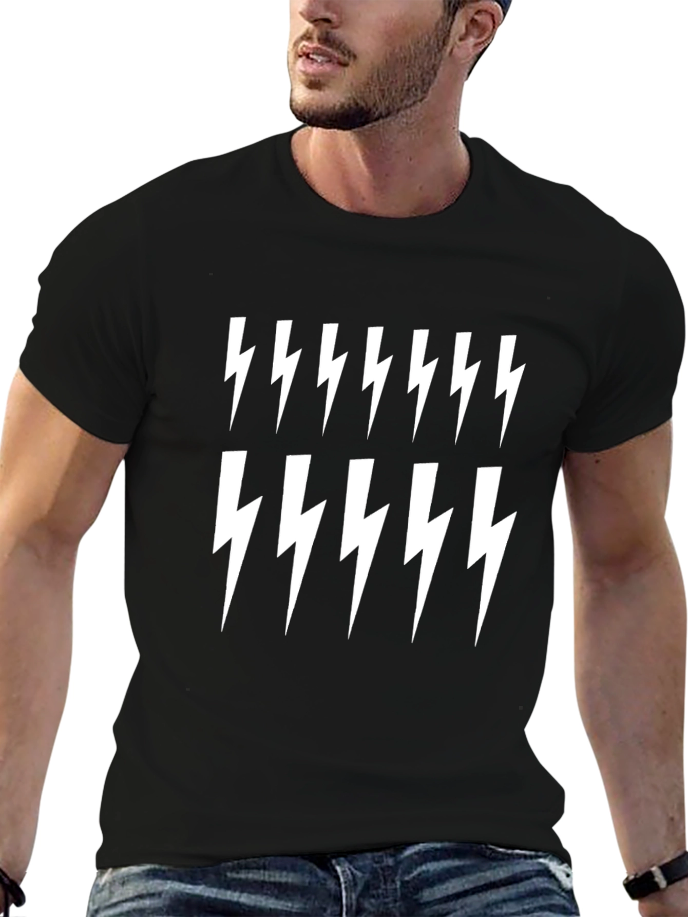 Lightning Bolt Graphic Tee - Black Cotton T-Shirt