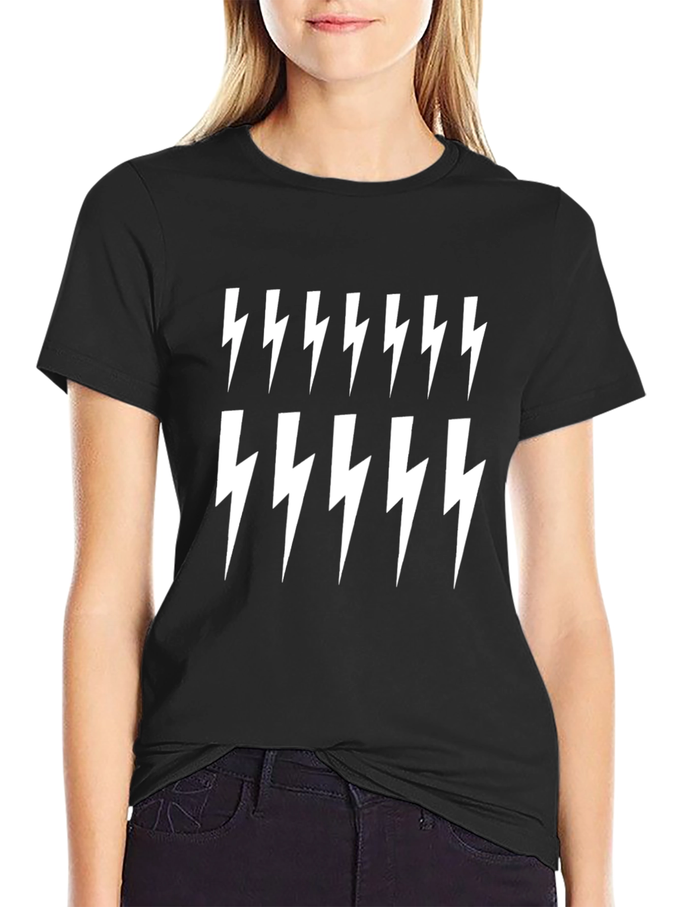 Lightning Bolt Graphic Tee - Black Cotton T-Shirt