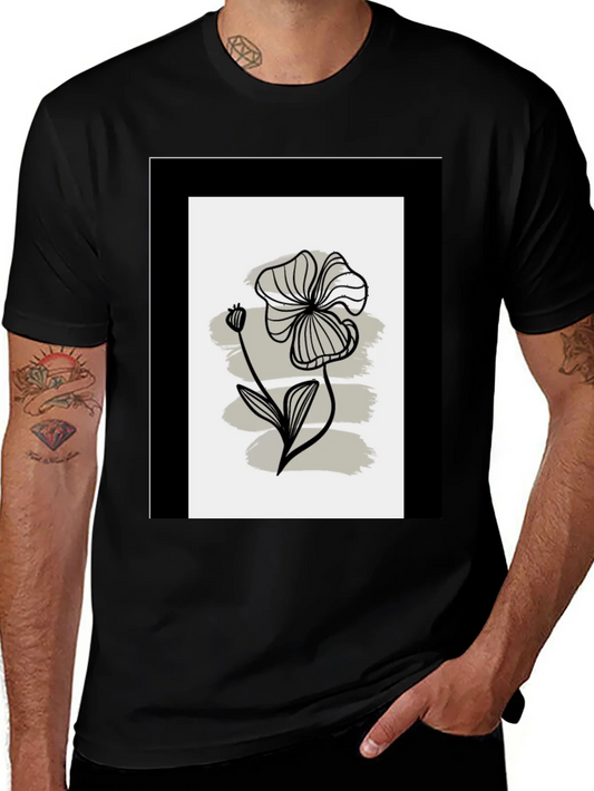 Minimalist Floral Graphic Tee - Black