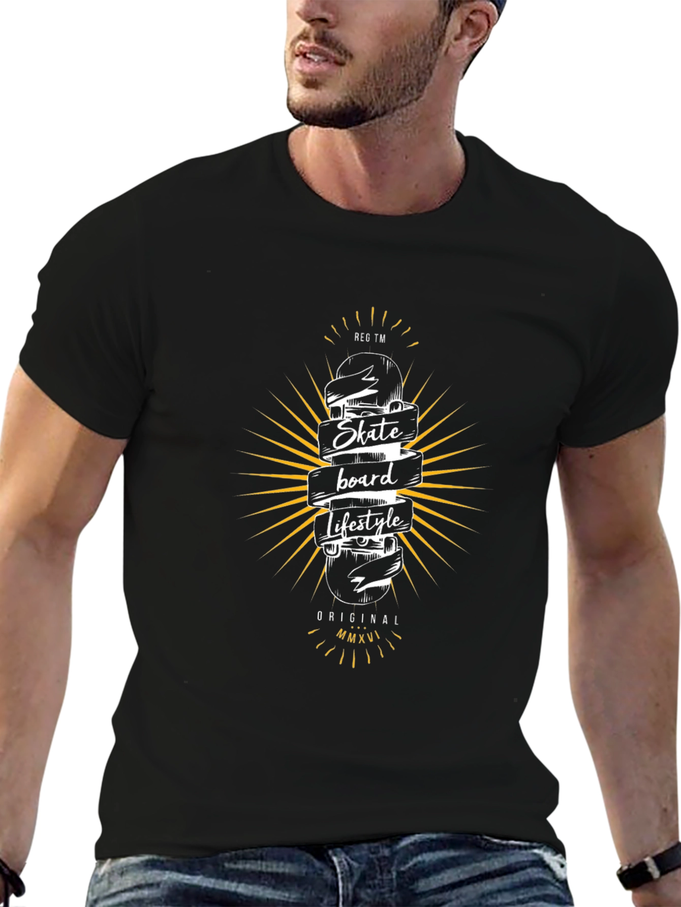 Skateboard Lifestyle Graphic Tee - Black Cotton T-Shirt