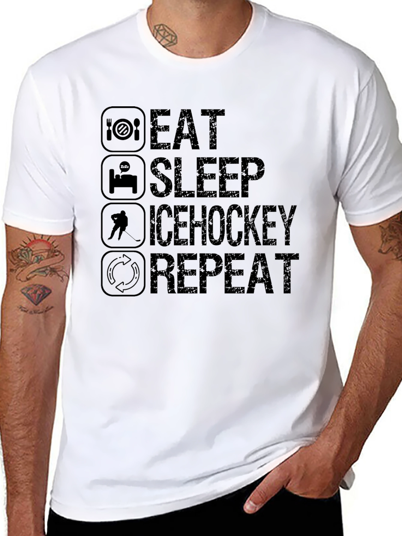 Eat Sleep Ice Hockey Repeat Black T-Shirt