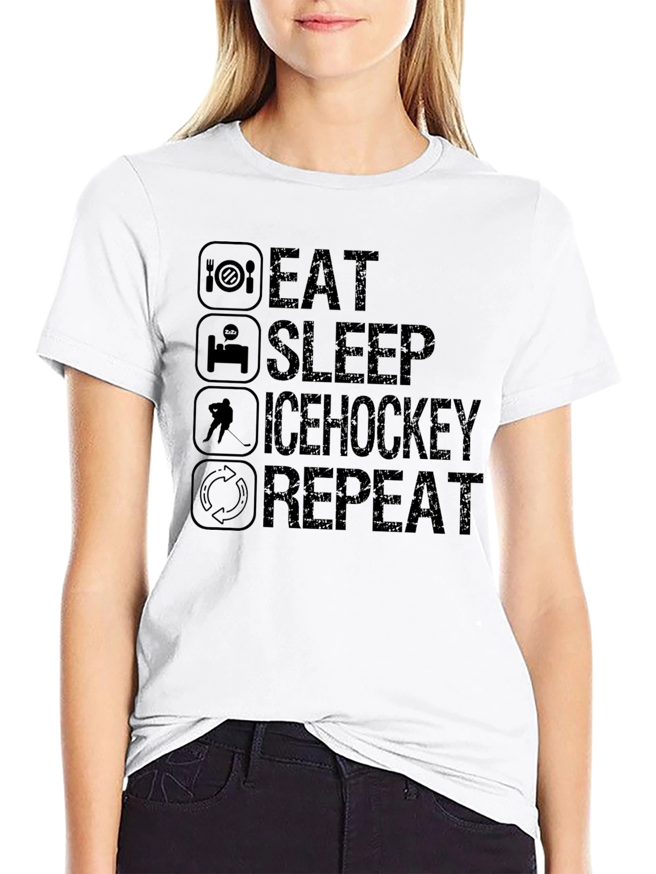 Eat Sleep Ice Hockey Repeat Black T-Shirt