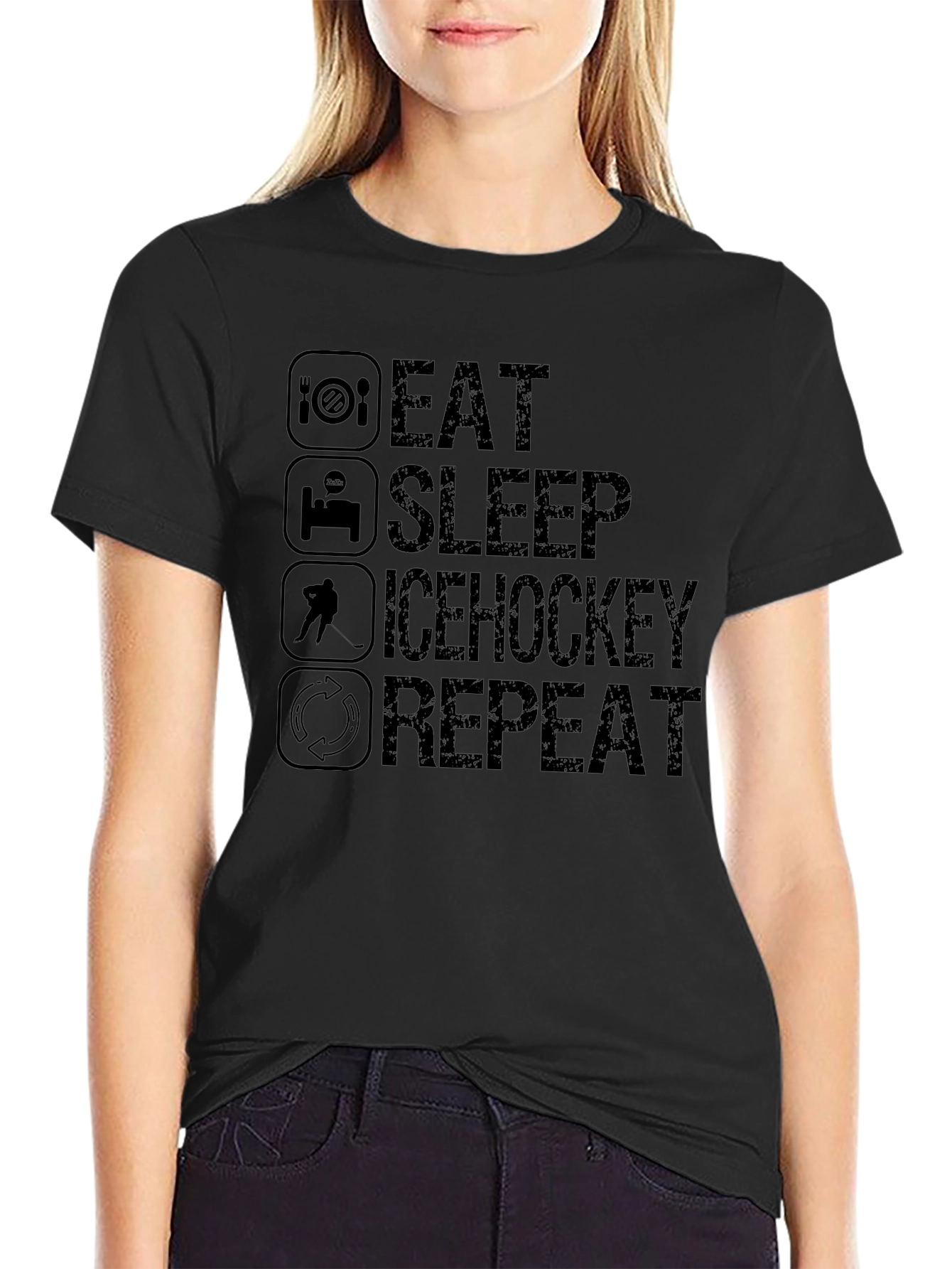 Eat Sleep Ice Hockey Repeat Black T-Shirt