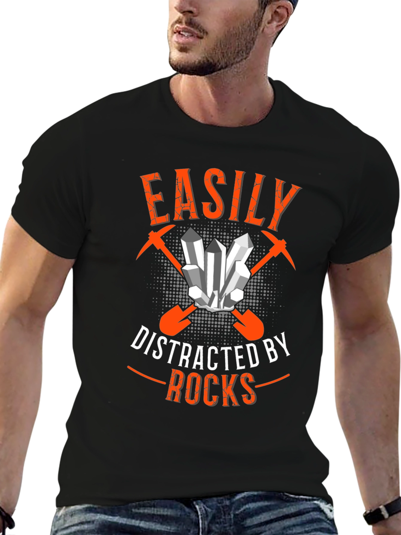 Easily Distracted By Rocks Black T-Shirt