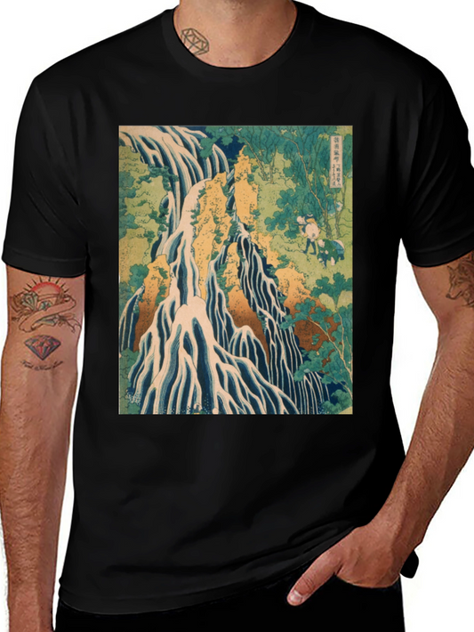 Waterfall Print Black T-Shirt