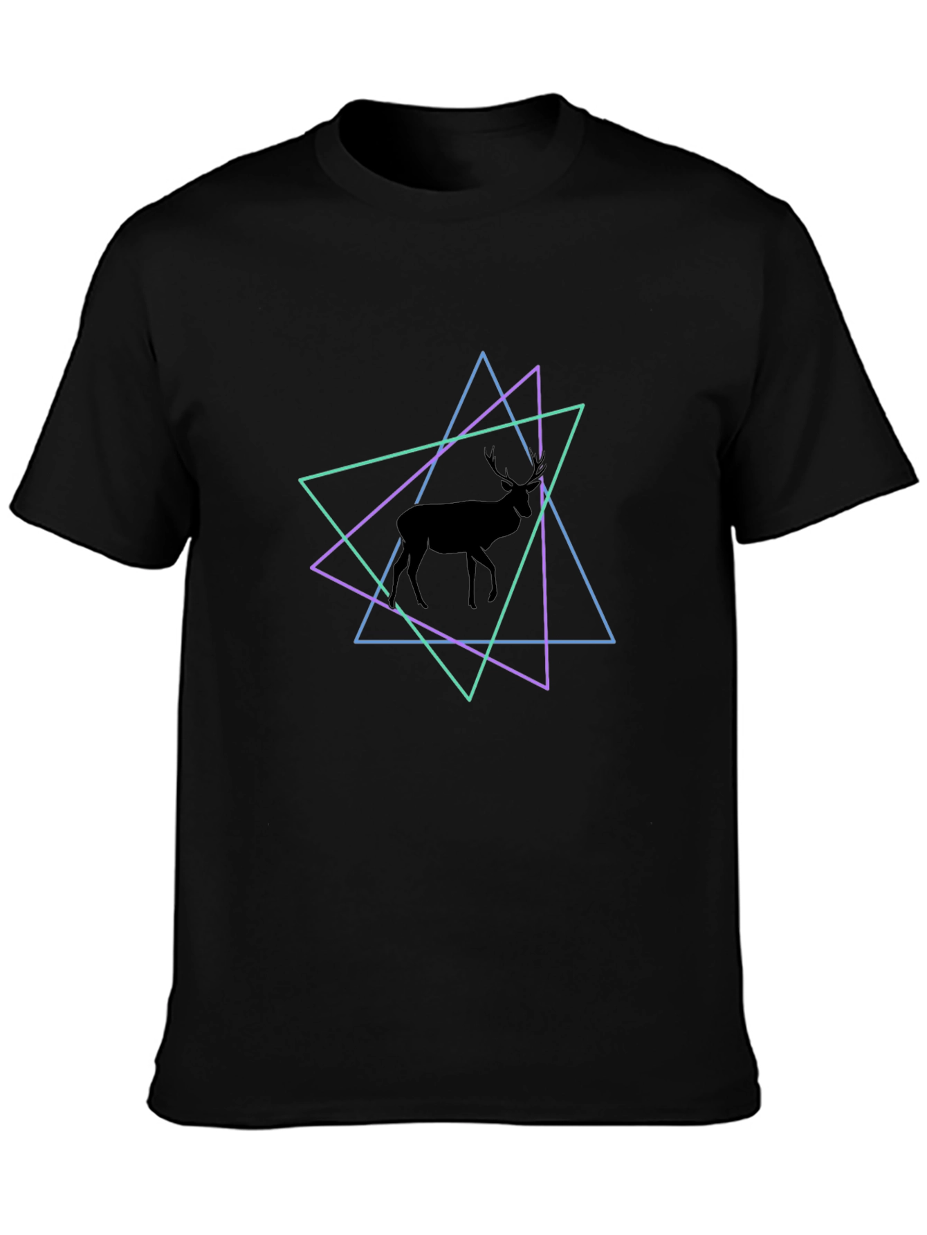 Geometric Deer Graphic Tee - Black Cotton Blend