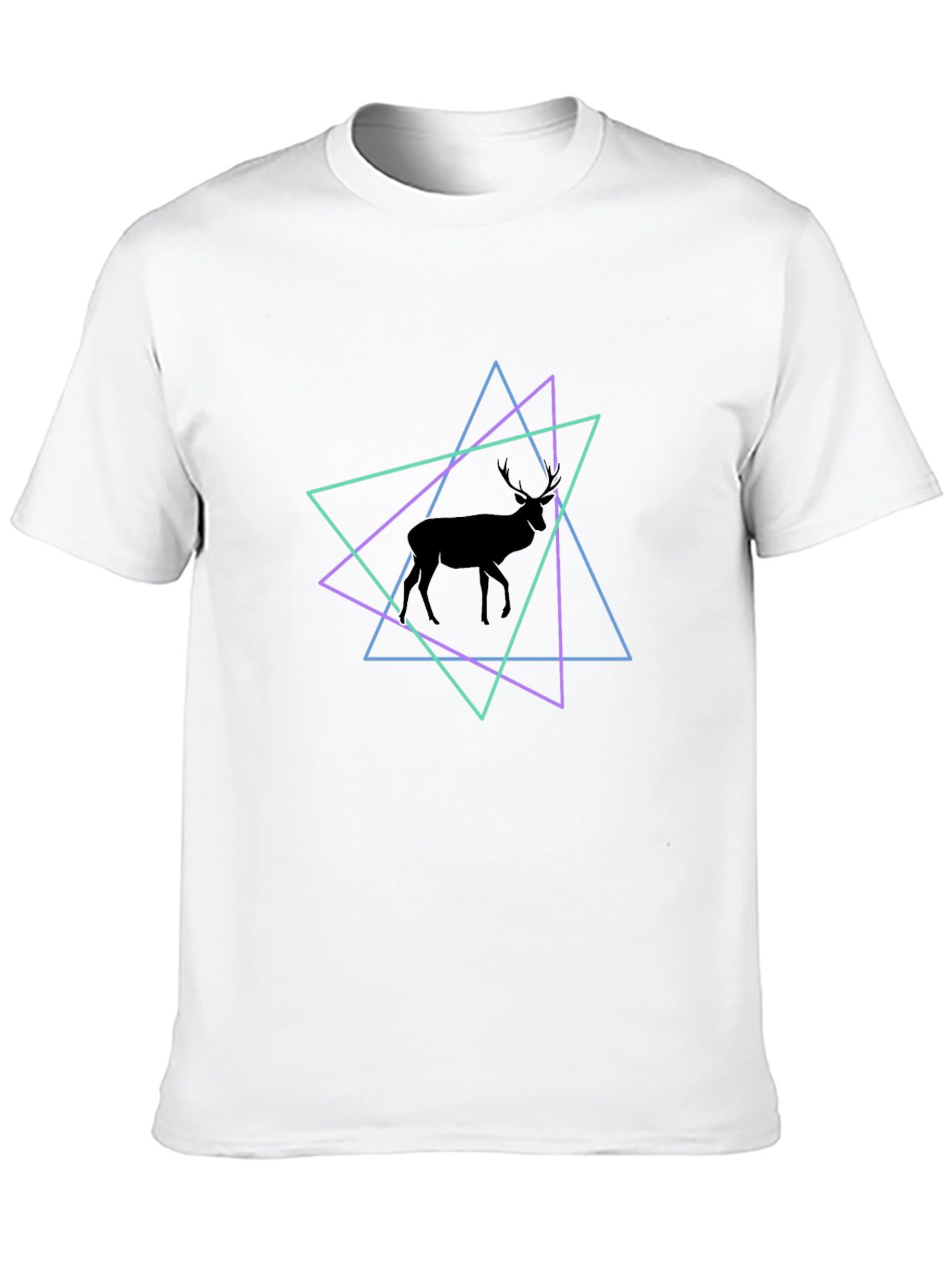 Geometric Deer Graphic Tee - Black Cotton Blend