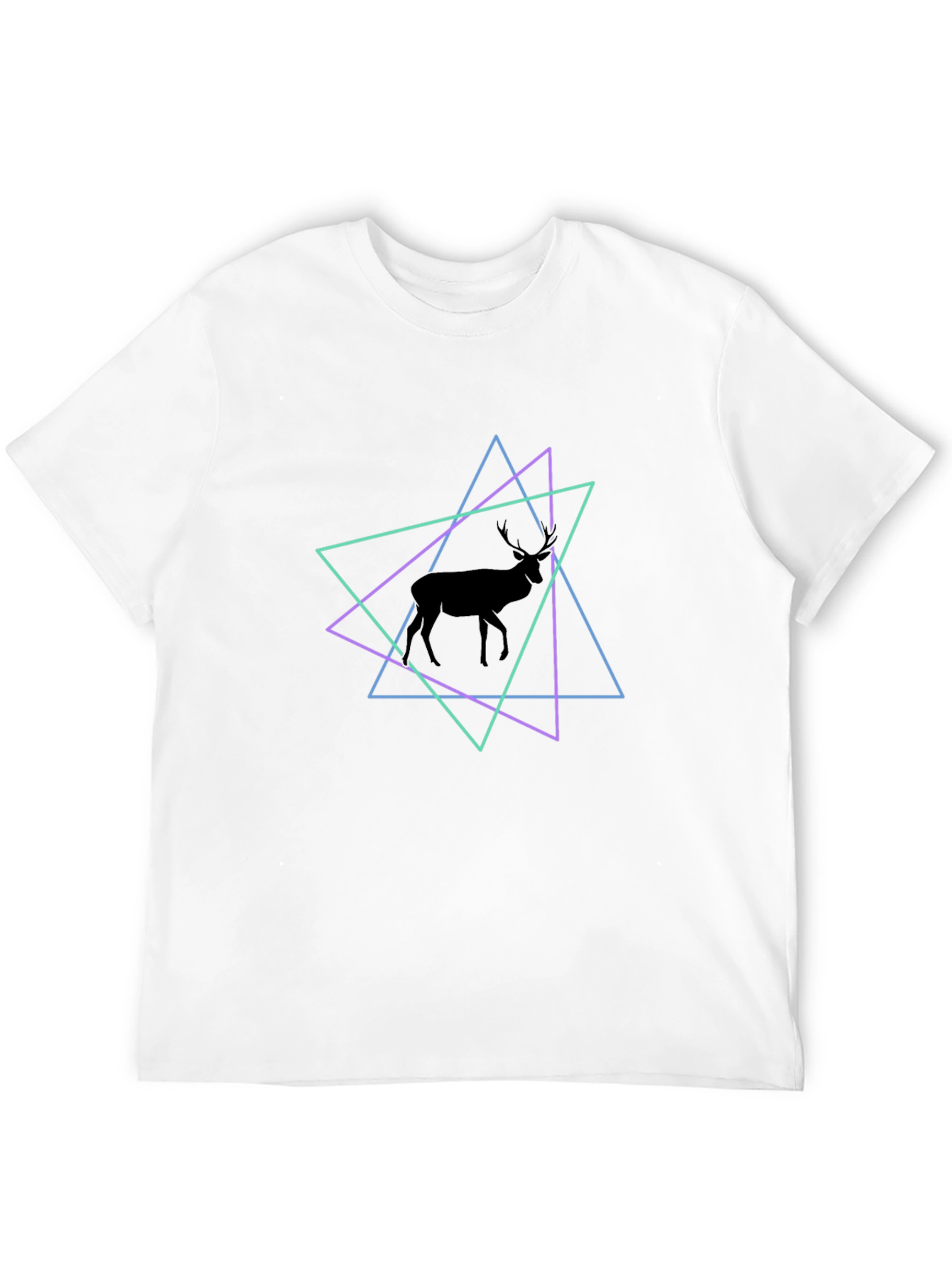 Geometric Deer Graphic Tee - Black Cotton Blend