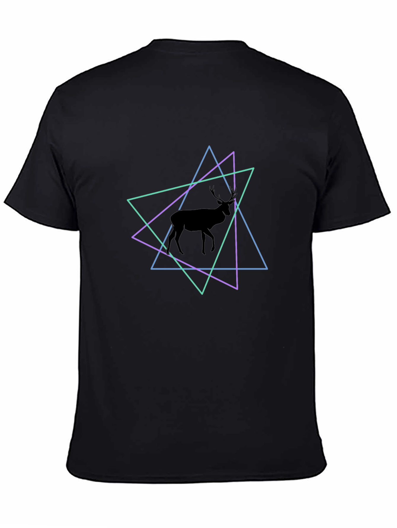 Geometric Deer Graphic Tee - Black Cotton Blend