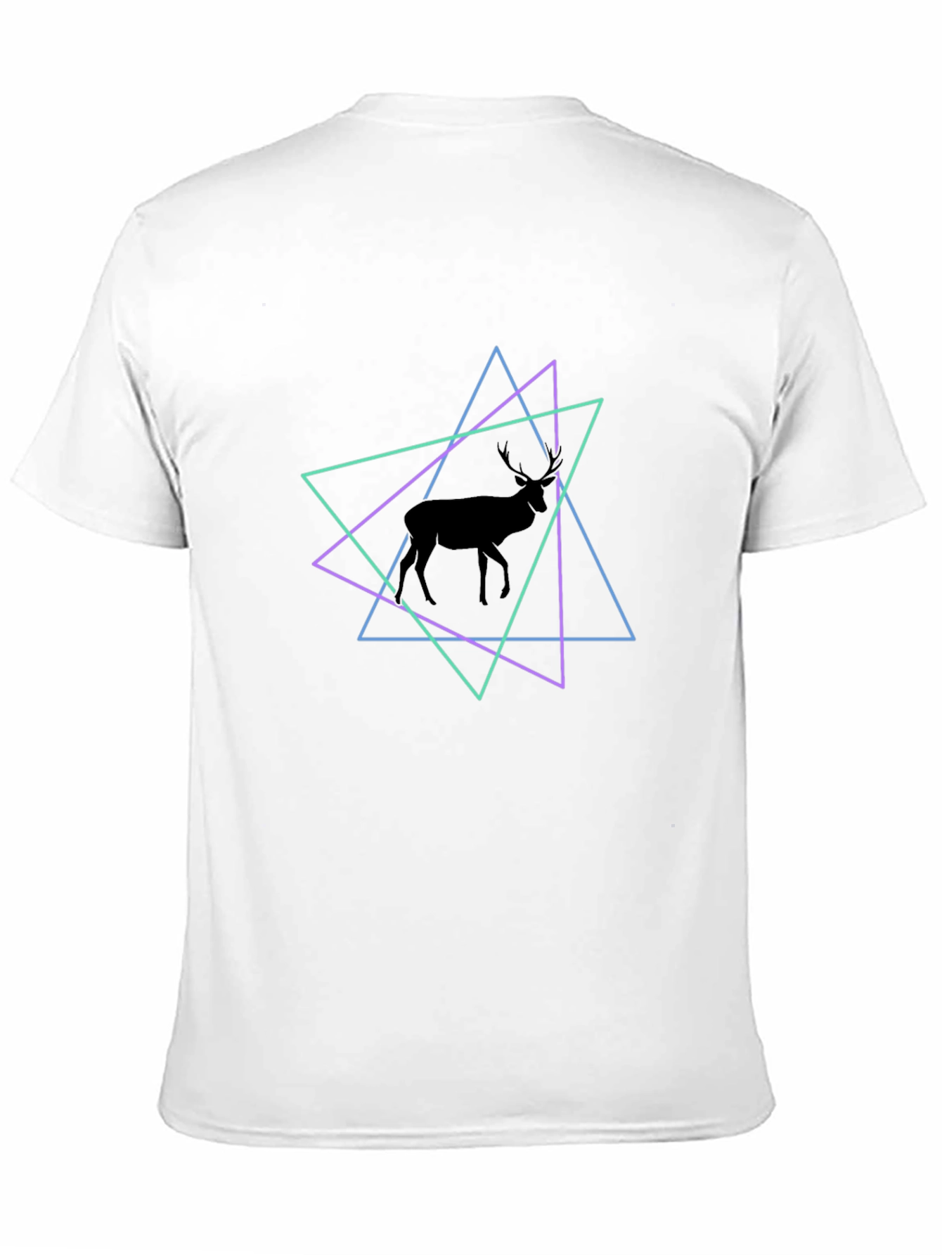 Geometric Deer Graphic Tee - Black Cotton Blend