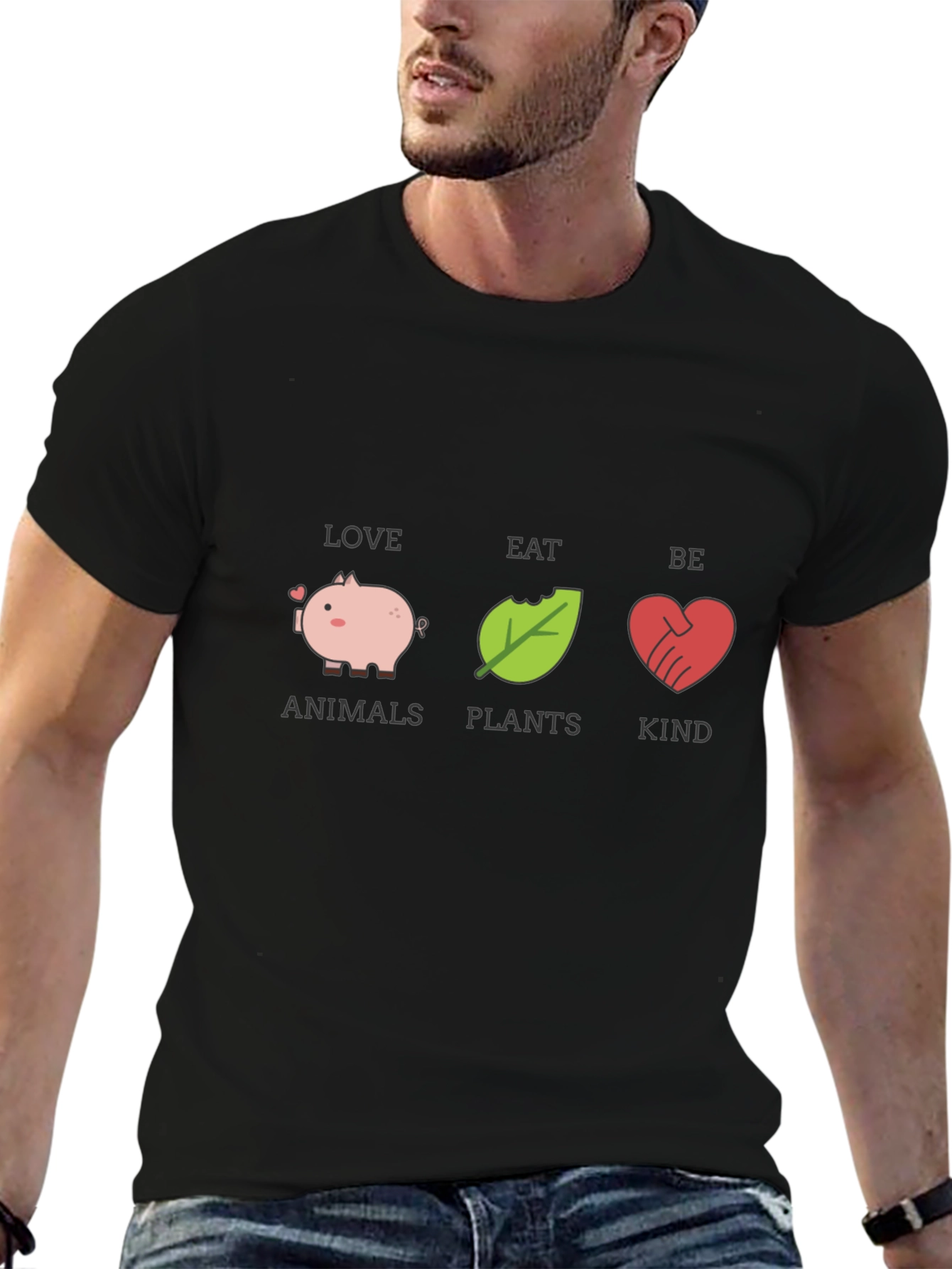 Love Animals Eat Plants Be Kind Black Graphic T-Shirt
