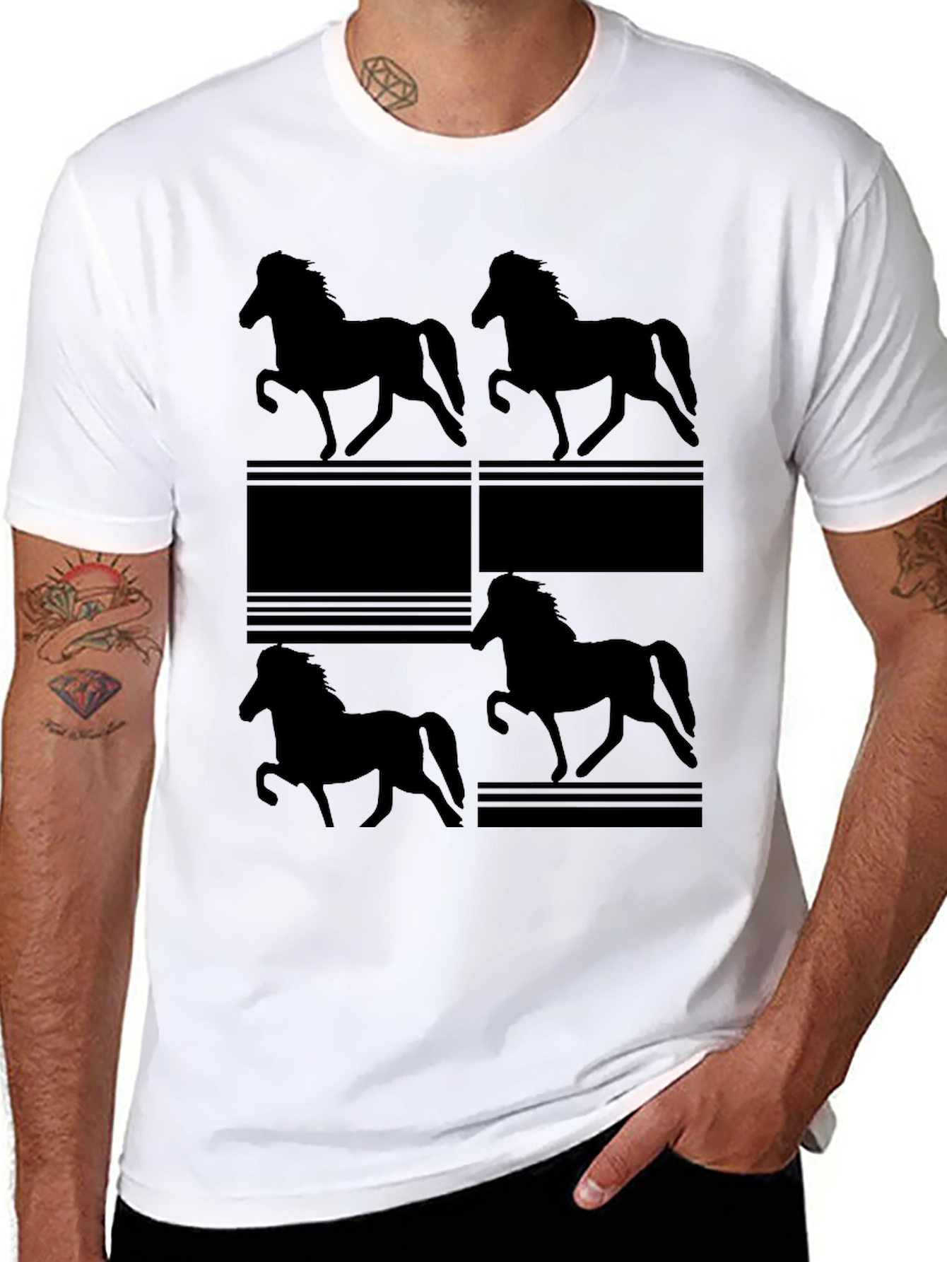 Horse Silhouette Print Black T-Shirt