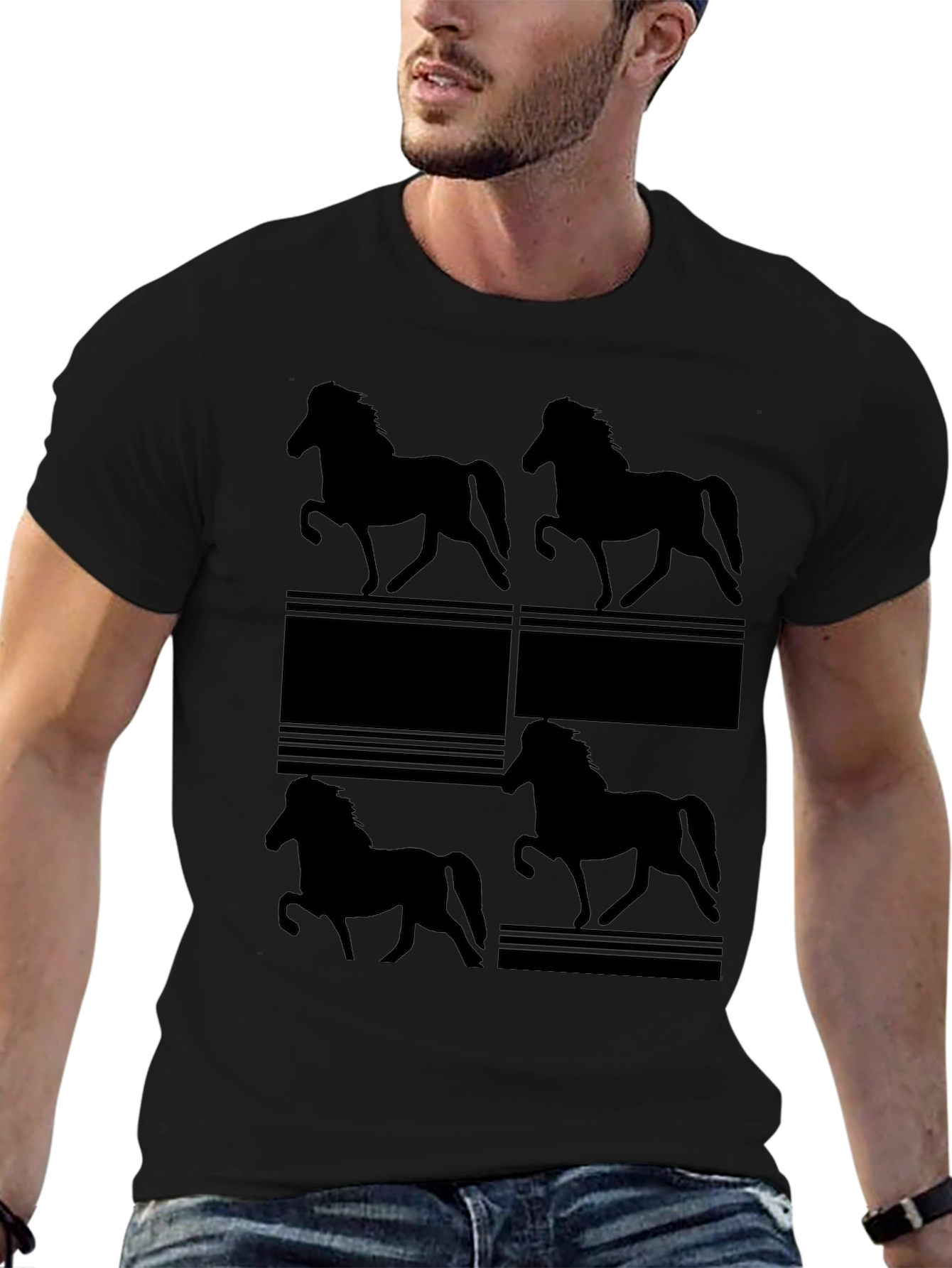 Horse Silhouette Print Black T-Shirt