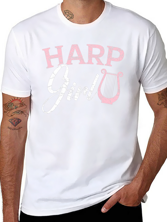 Harp Girl T-Shirt - Musician Tee - Pink Harp
