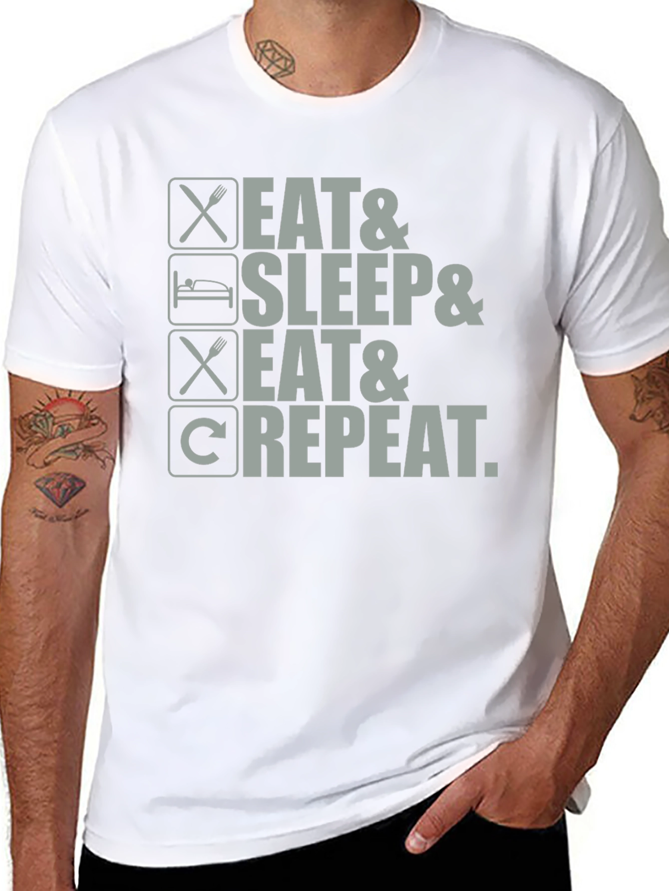 Eat Sleep Repeat Graphic Tee - Black Cotton T-Shirt