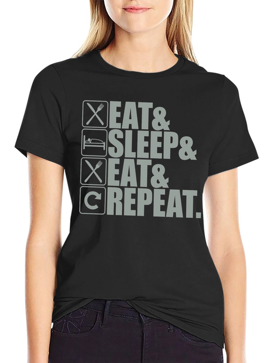 Eat Sleep Repeat Graphic Tee - Black Cotton T-Shirt