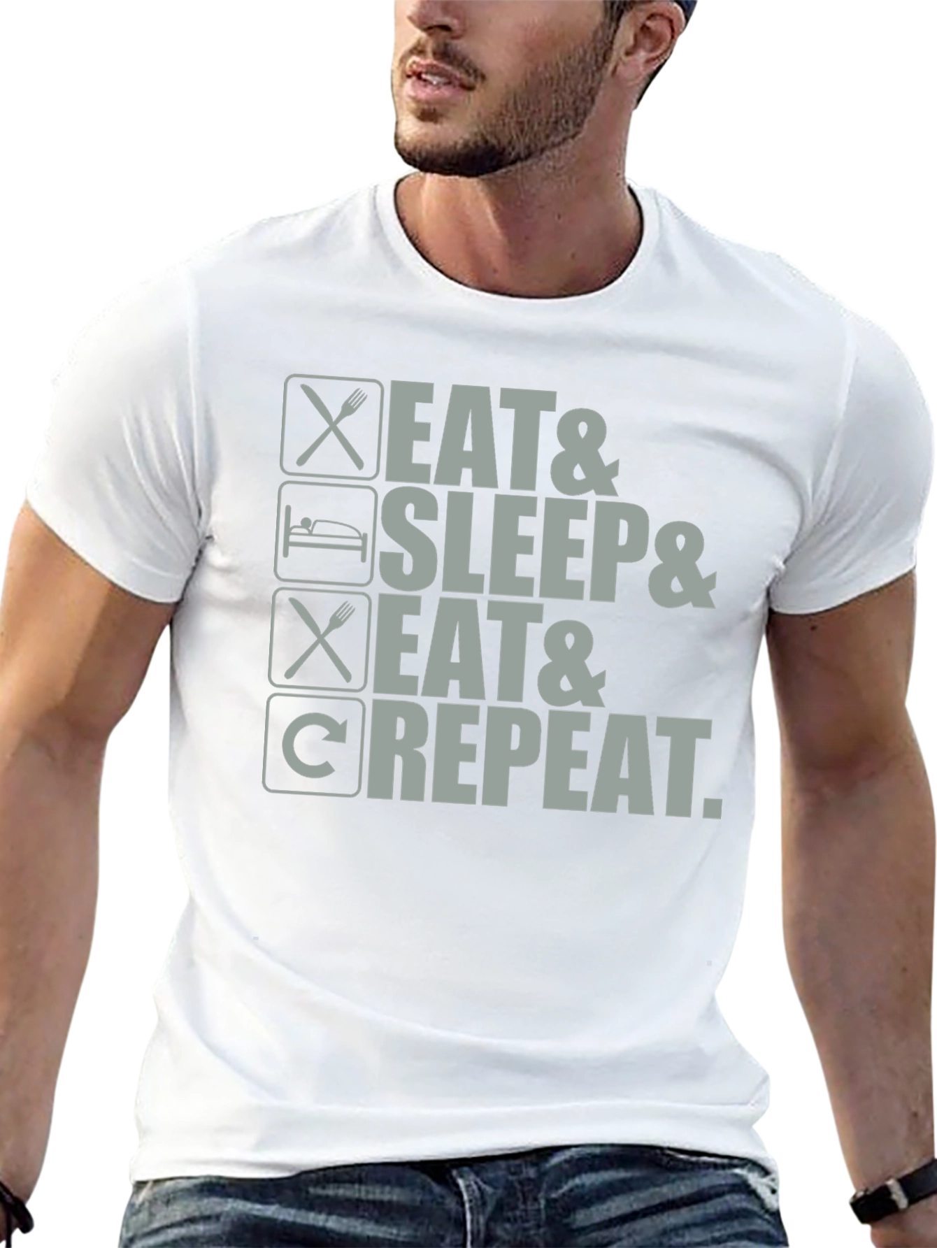 Eat Sleep Repeat Graphic Tee - Black Cotton T-Shirt