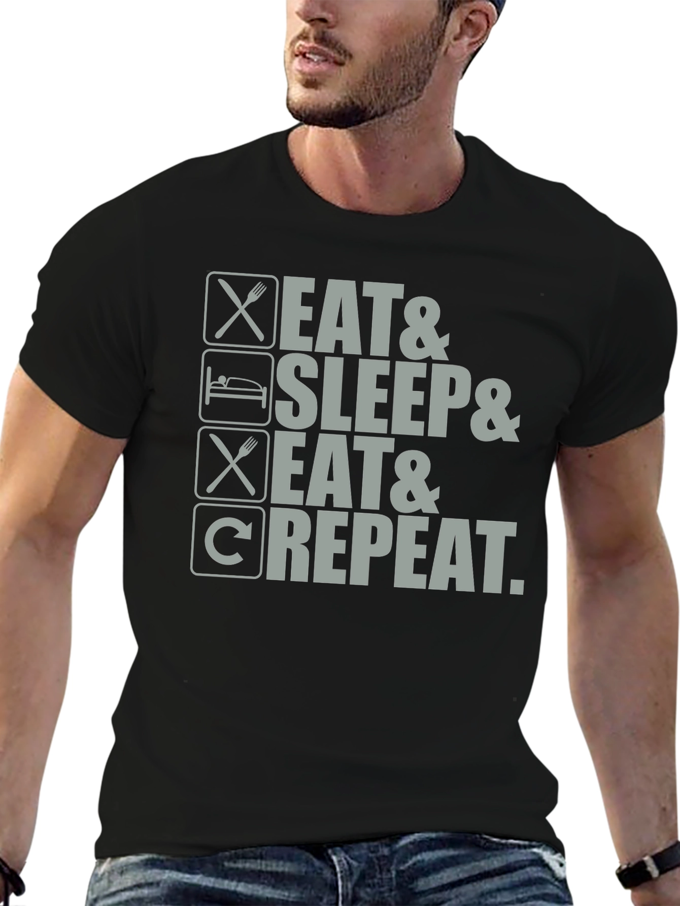 Eat Sleep Repeat Graphic Tee - Black Cotton T-Shirt