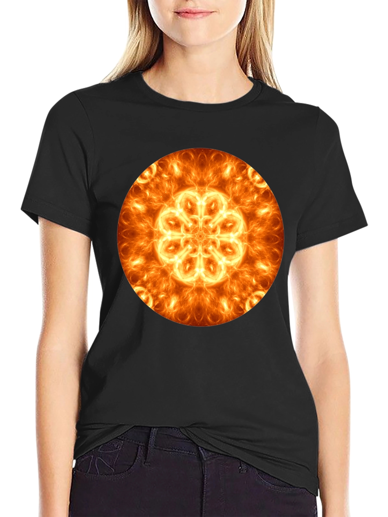 Fiery Mandala Graphic Black T-Shirt