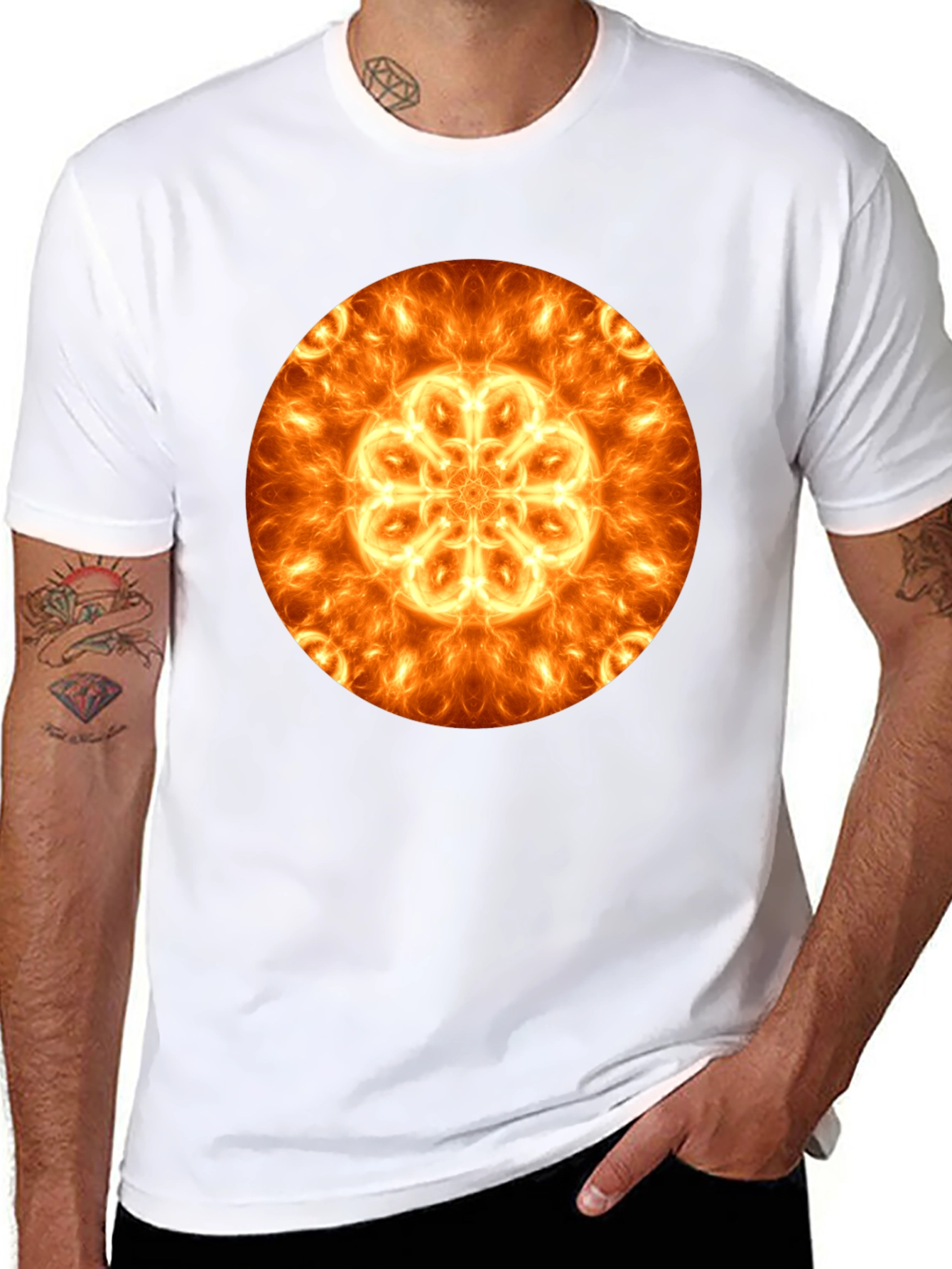Fiery Mandala Graphic Black T-Shirt