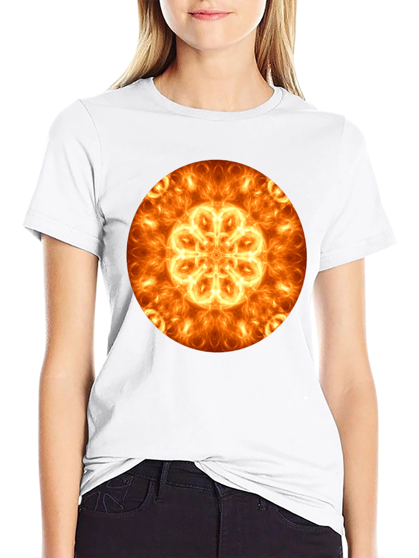 Fiery Mandala Graphic Black T-Shirt