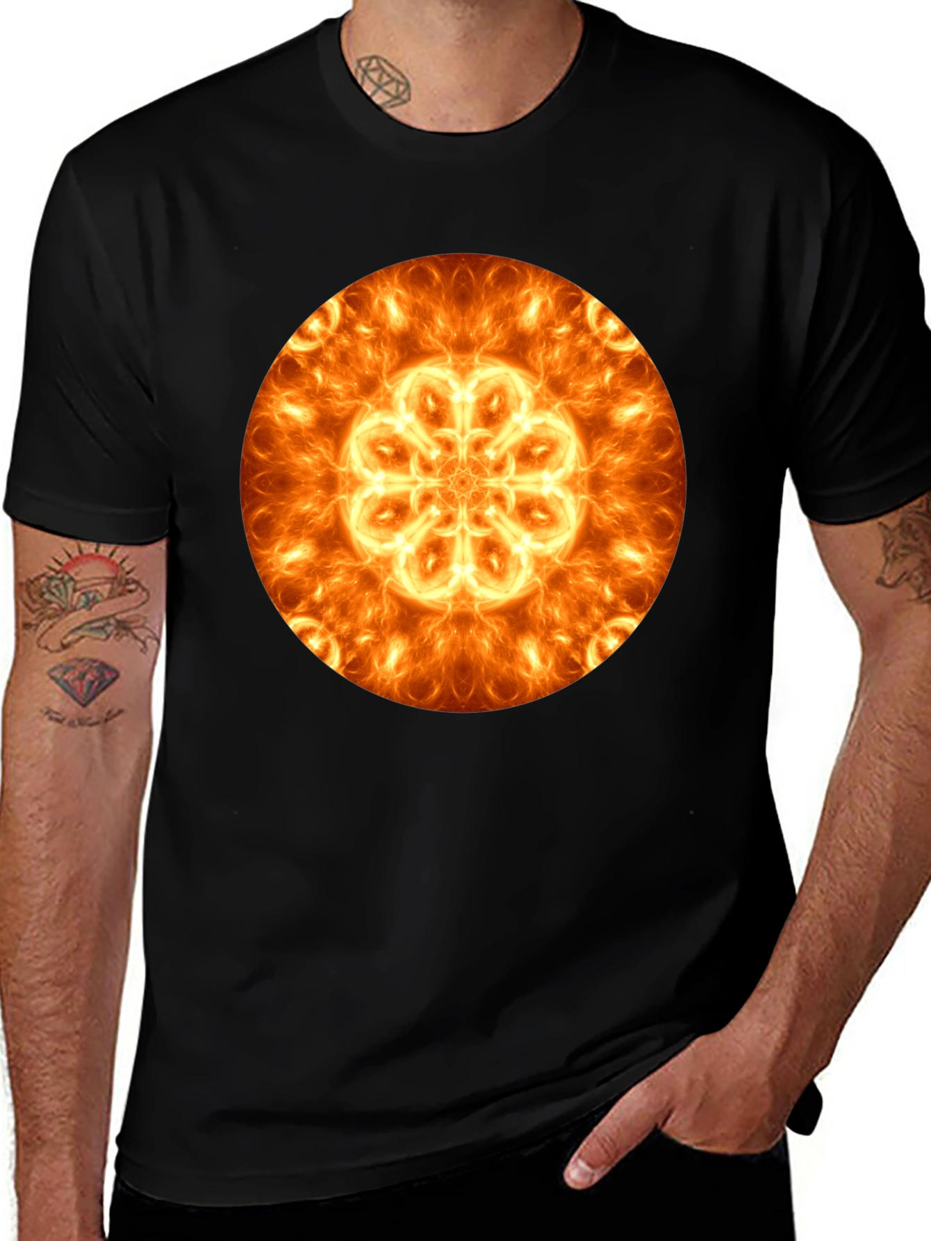 Fiery Mandala Graphic Black T-Shirt