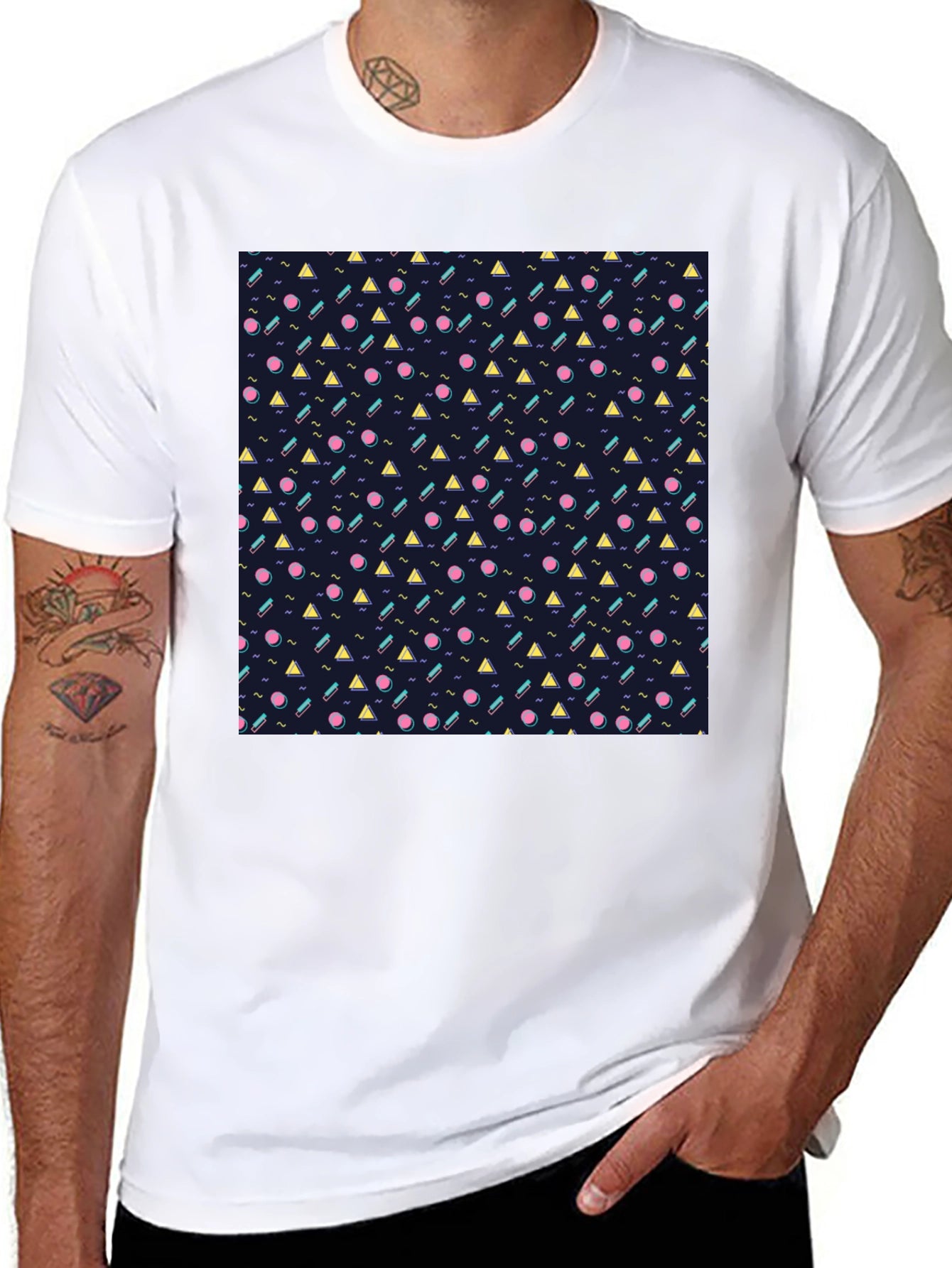 Retro Geometric Pattern Black T-Shirt