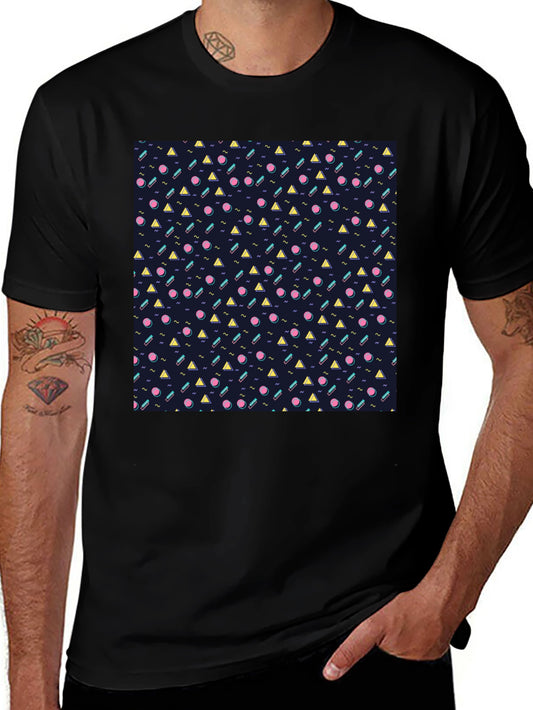 Retro Geometric Pattern Black T-Shirt