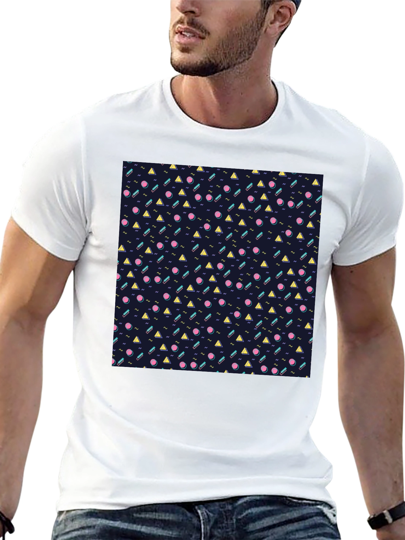 Retro Geometric Pattern Black T-Shirt