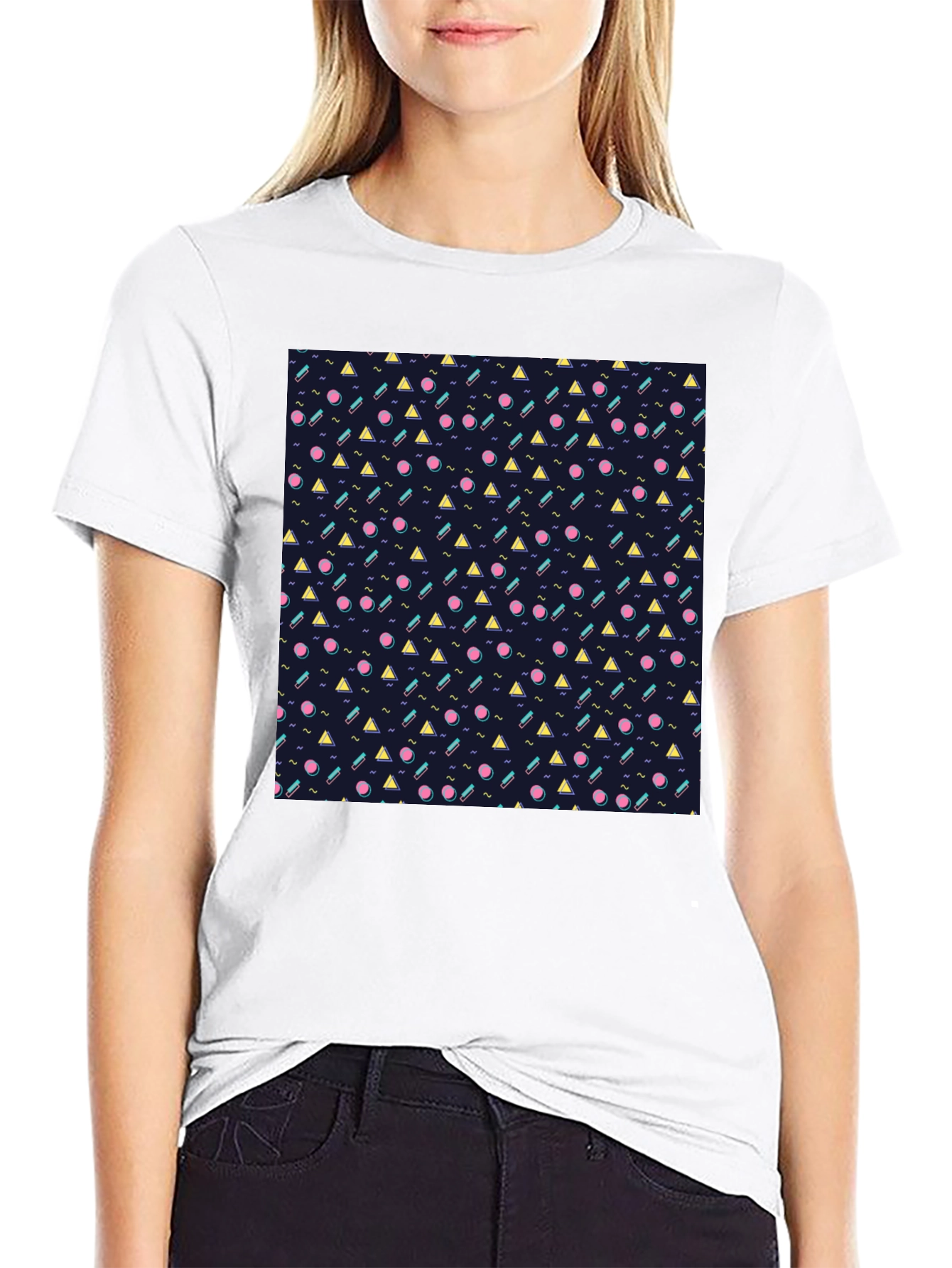 Retro Geometric Pattern Black T-Shirt