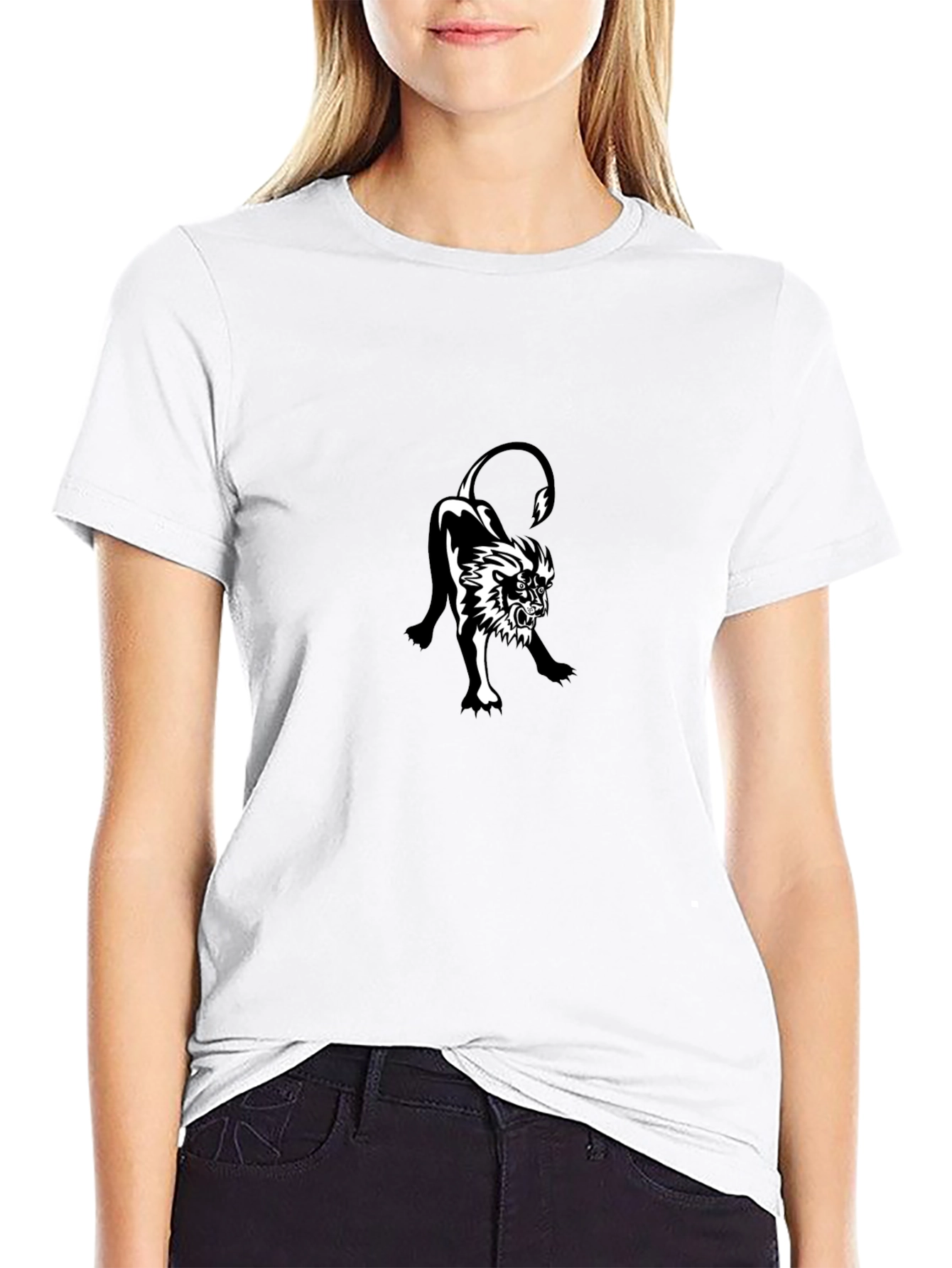 Black T-Shirt with Lion Graphic Print