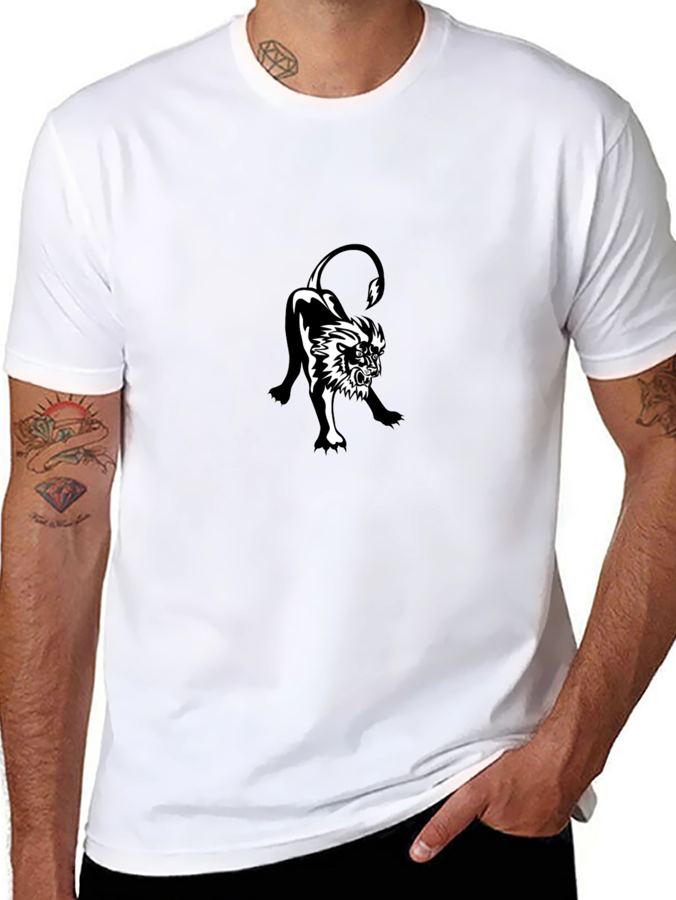 Black T-Shirt with Lion Graphic Print