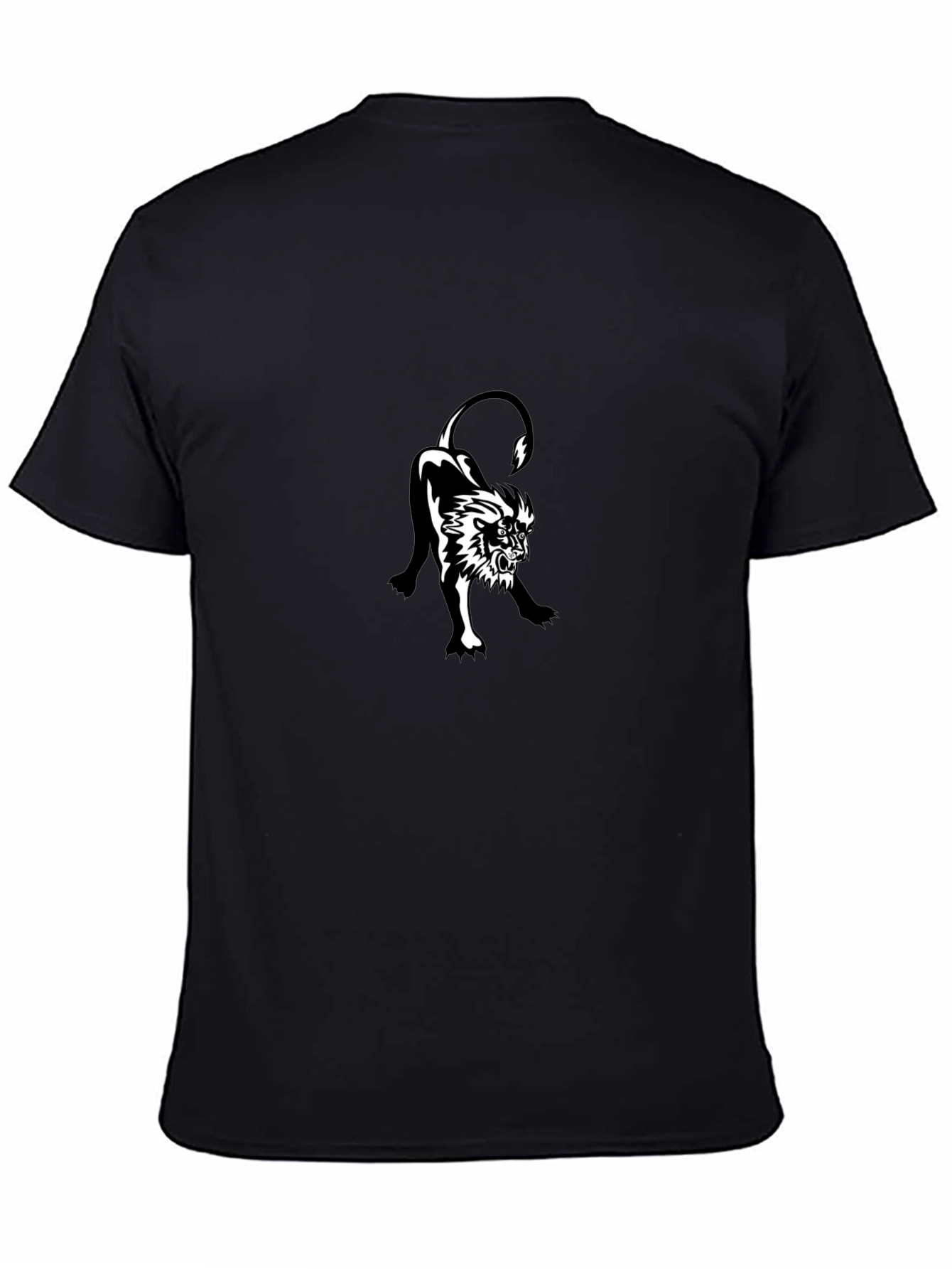 Black T-Shirt with Lion Graphic Print