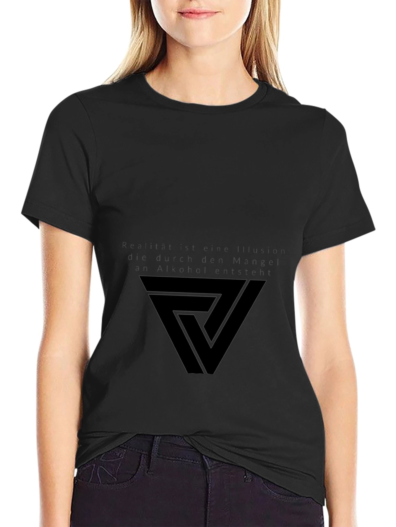 Modern Geometric Triangle Graphic Tee - Black