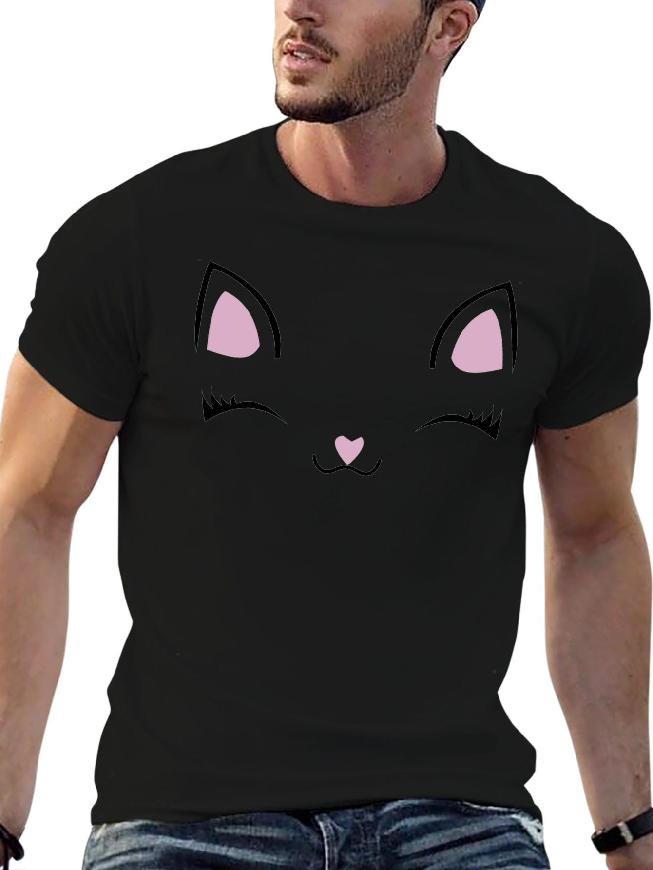 Cute Black Cat Face Graphic T-Shirt