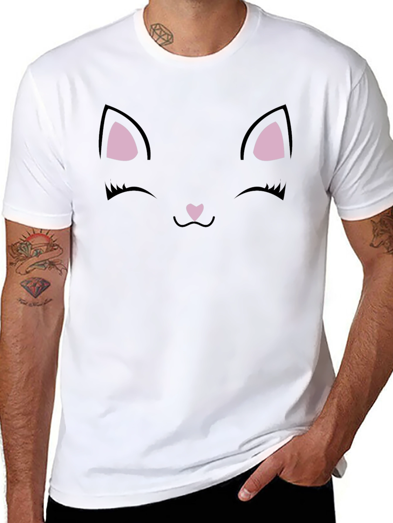 Cute Black Cat Face Graphic T-Shirt
