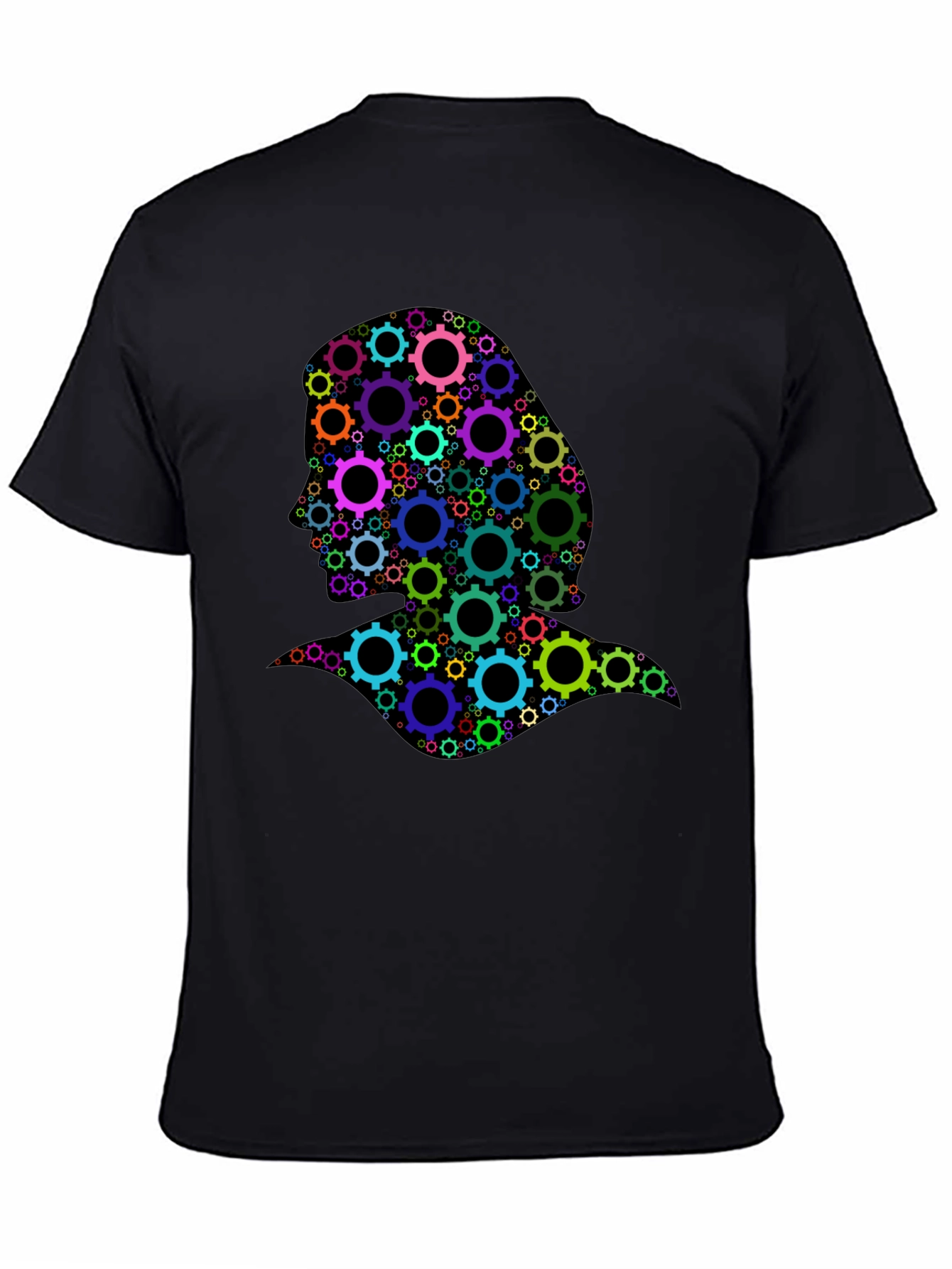 Gear Head Silhouette Graphic Tee - Black Cotton T-Shirt
