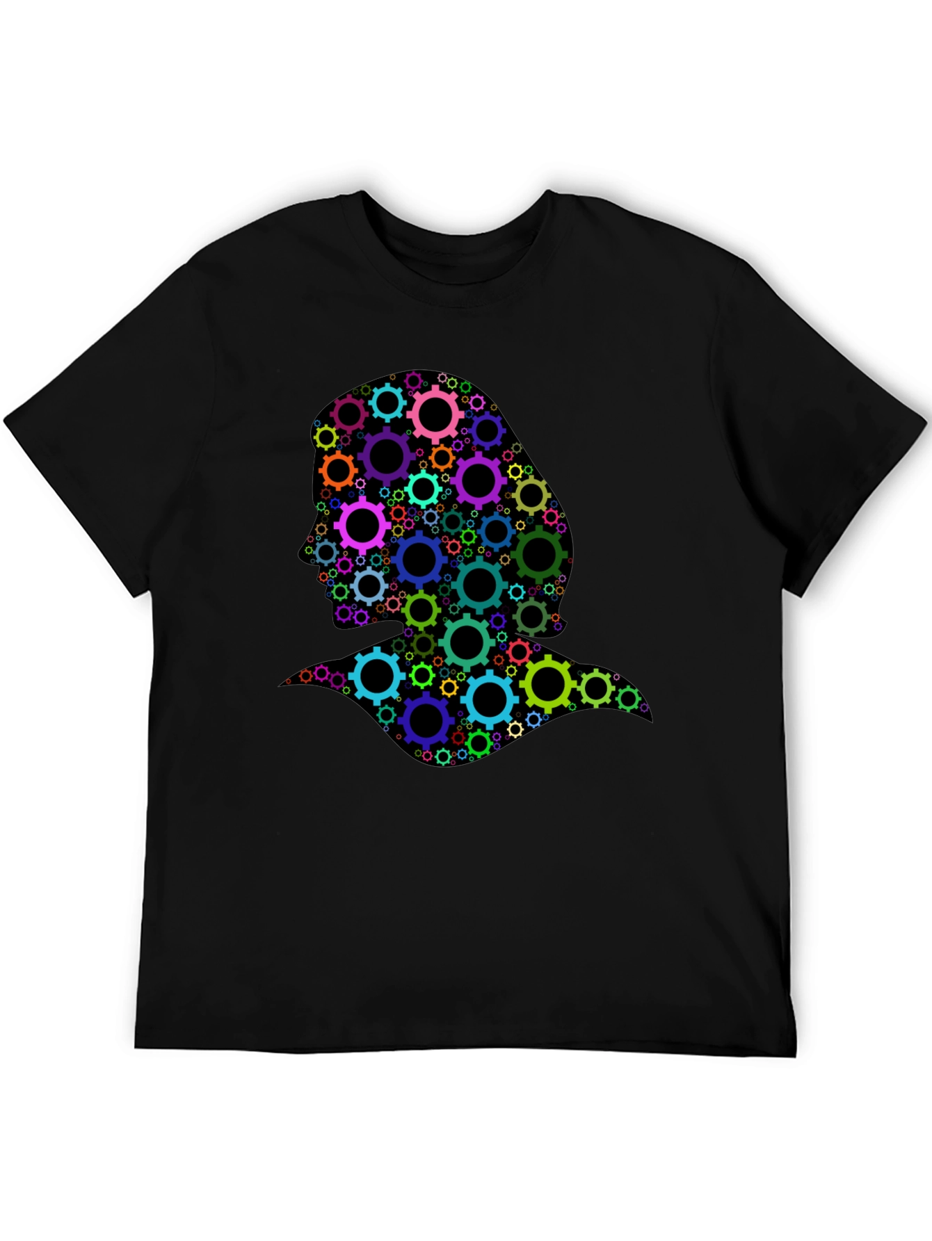 Gear Head Silhouette Graphic Tee - Black Cotton T-Shirt