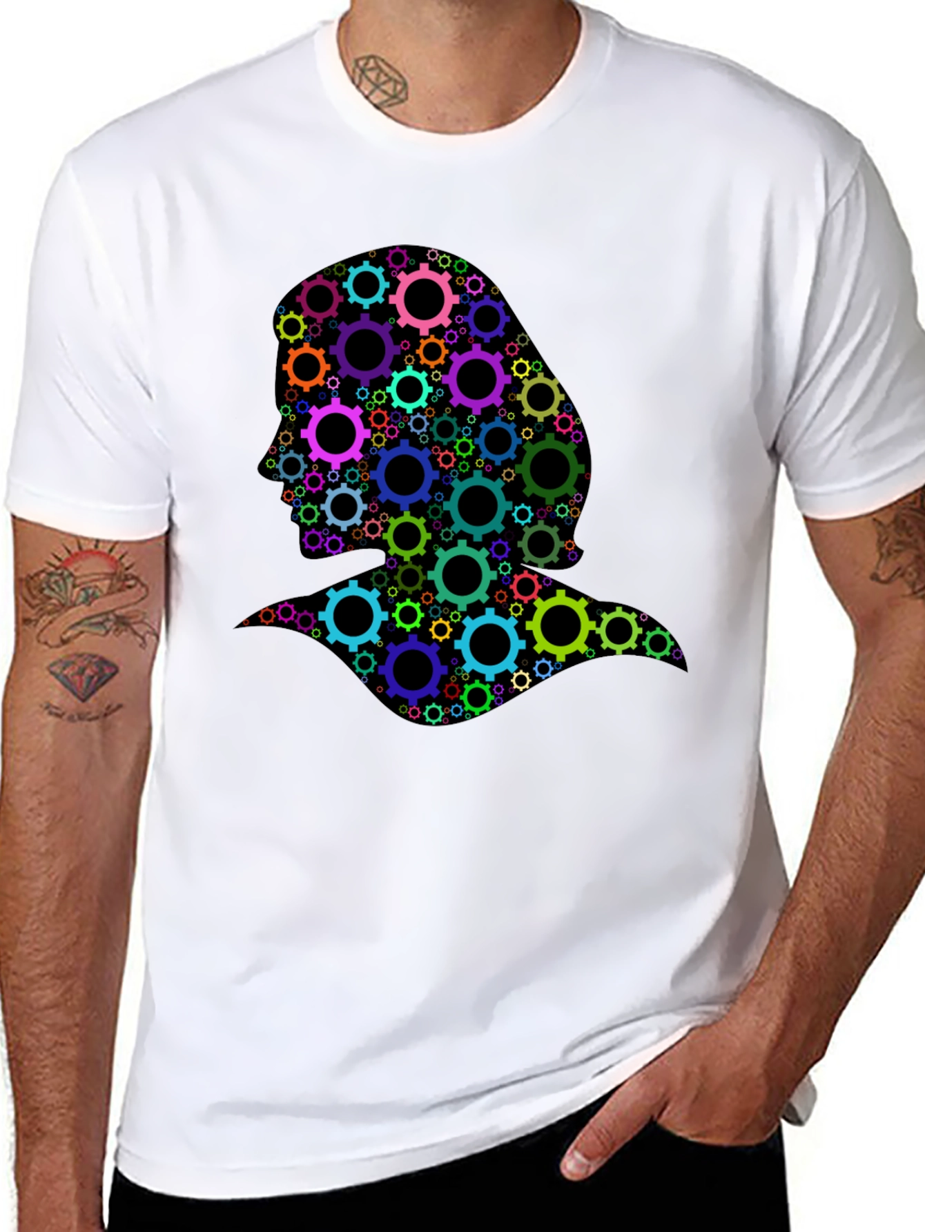 Gear Head Silhouette Graphic Tee - Black Cotton T-Shirt