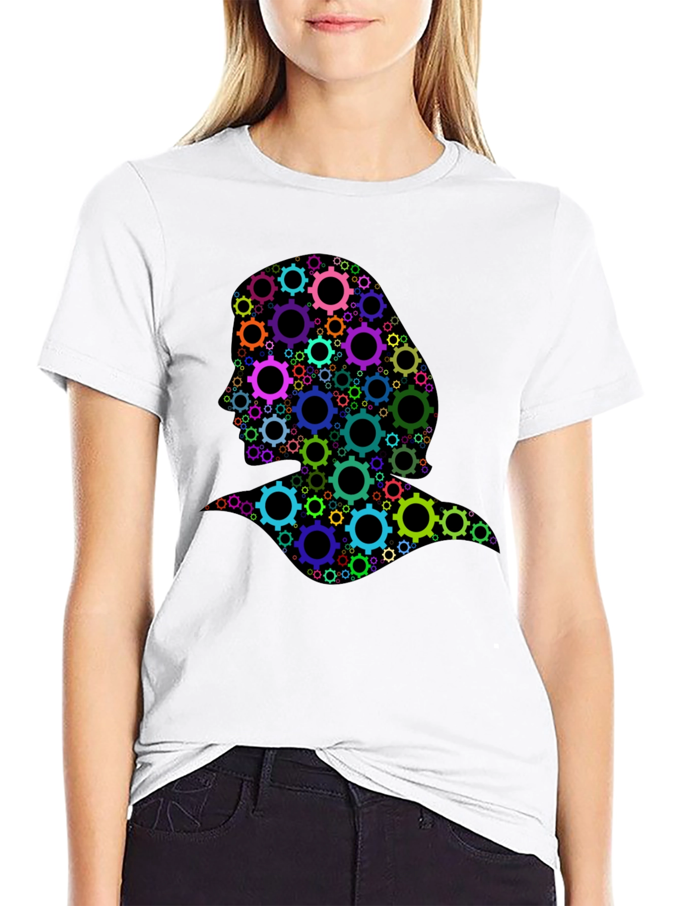 Gear Head Silhouette Graphic Tee - Black Cotton T-Shirt