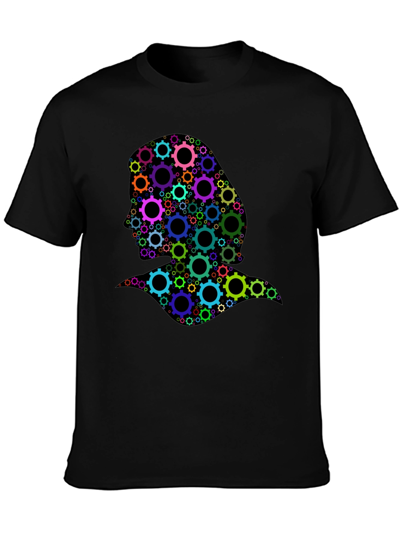 Gear Head Silhouette Graphic Tee - Black Cotton T-Shirt