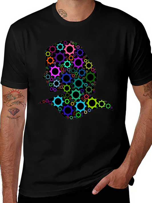 Gear Head Silhouette Graphic Tee - Black Cotton T-Shirt