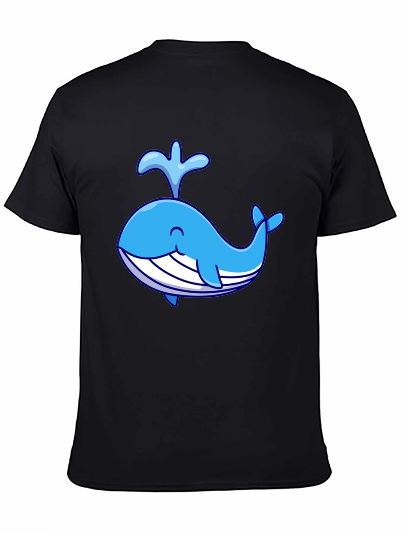 Cute Cartoon Whale Black T-Shirt