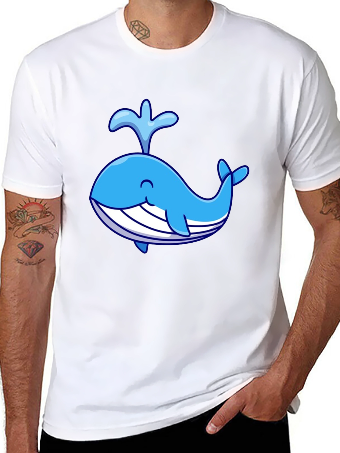 Cute Cartoon Whale Black T-Shirt